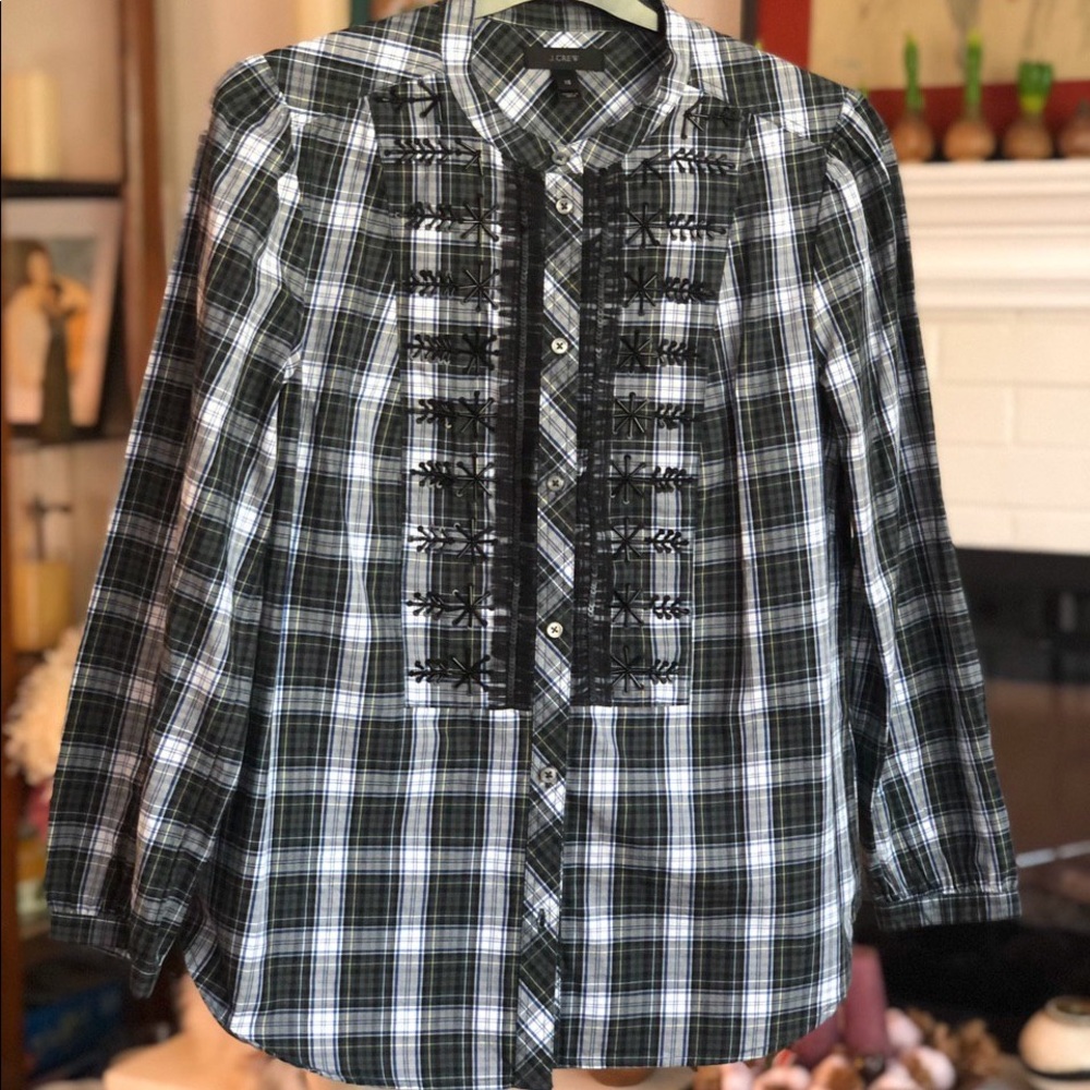 J.Crew plaid beaded cotton blouse shirt
